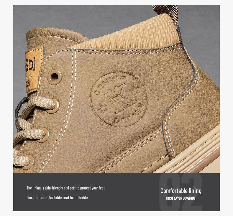 Męskie buty Martin za kostkę w stylu retro - Casualowe skórzane buty robocze