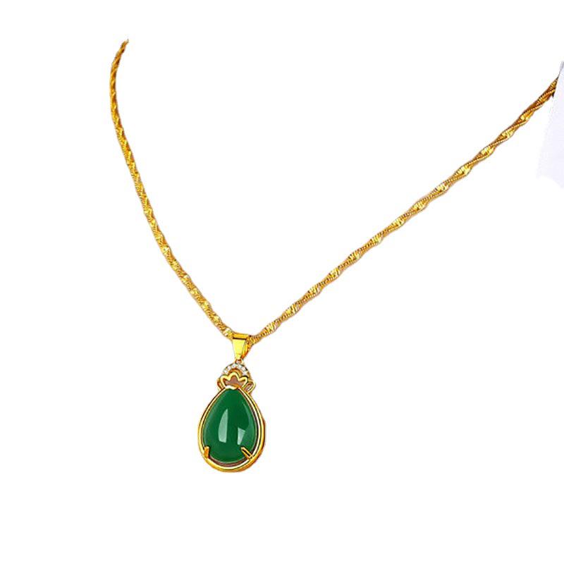 Gold-Plated Double Water Wave Necklace with Ruby & Emerald Pendant