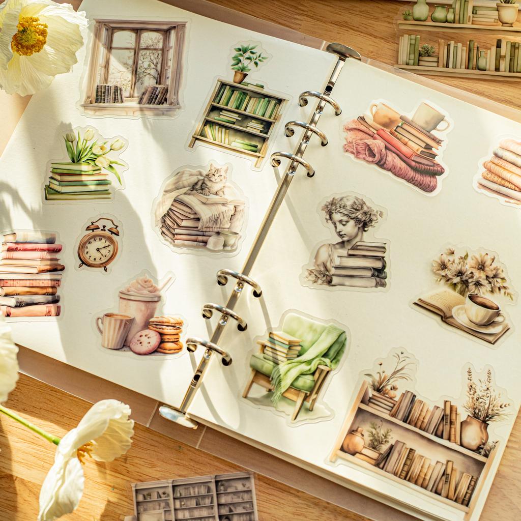 20 pièces Autocollants Décoratifs Vintage INS Reading books en PET Créativité diy Journal Album Scrapbooking Junk Journal Fournitures