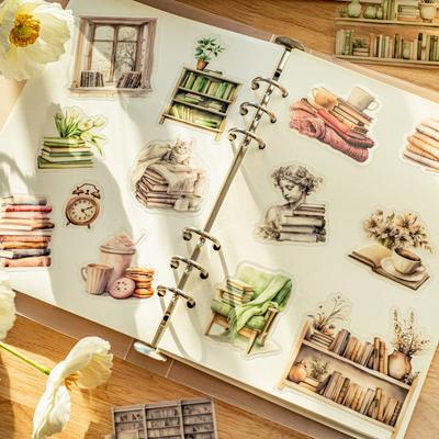 20 uds Pegatinas Decorativas PET Estilo Vintage INS Leer Libros Creatividad DIY Diario Álbum Scrapbooking Suministros para Junk Journal