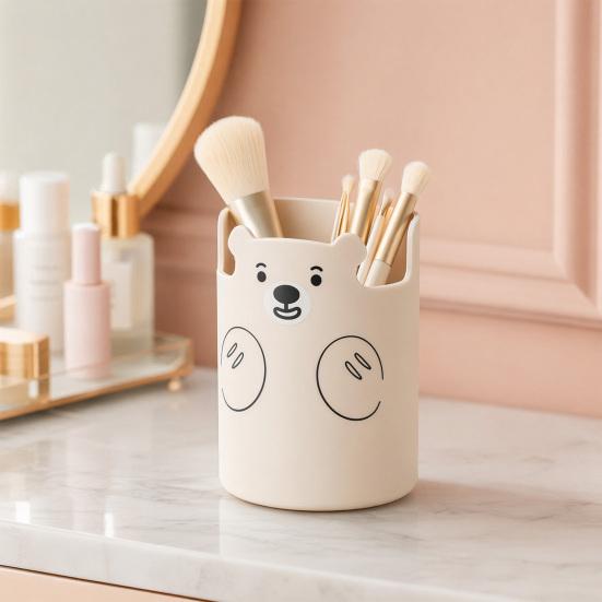 Xiaobudian Cute Bear 2-in-1 Pen Holder & Phone Stand, Macaron Colors Desk Organizer, Large Capacity Storage for Pens Makeup Brushes Scissors
