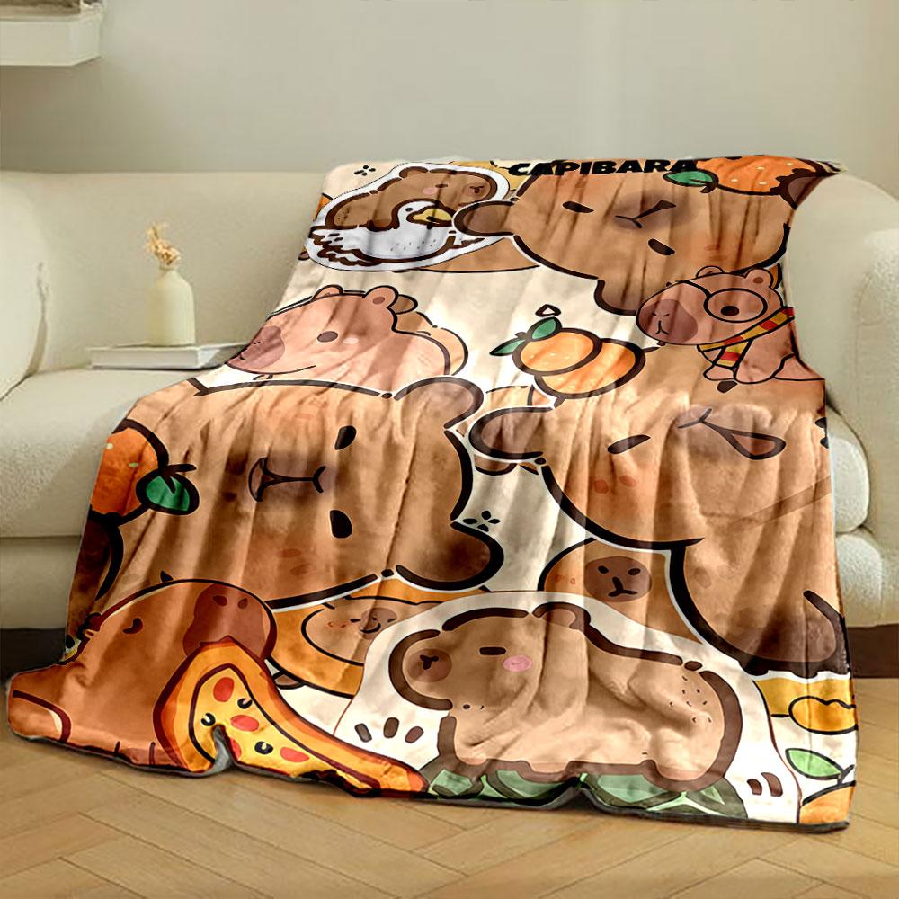 Cute Capybara Cartoon Blanket Bedroom Blanket for Livingroom Couch Lunch Break Soft Throw for Friend's Festival Gift