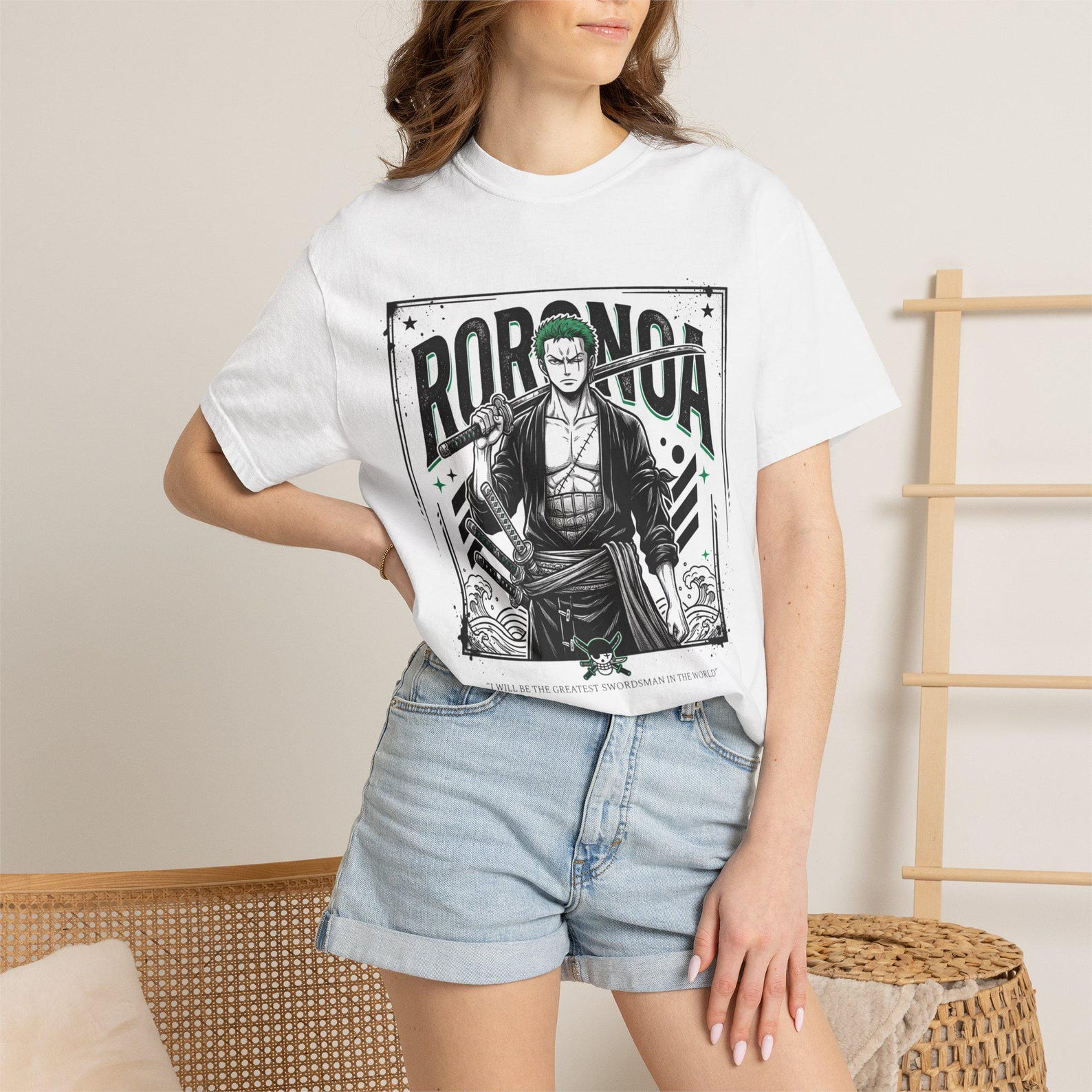 Anime Sword Fighter T-shirt | Manga Pirate Hunter Graphic Tee L