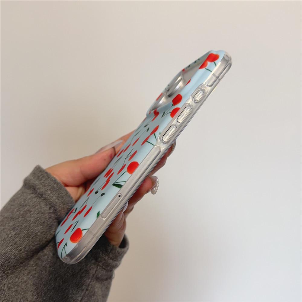 Mat Blauwe Kers Koreaanse Stijl Telefoonhoesje voor iPhone 13-17 Pro/Pro Max, Huidachtig Ontwerp voor Vrouwen
