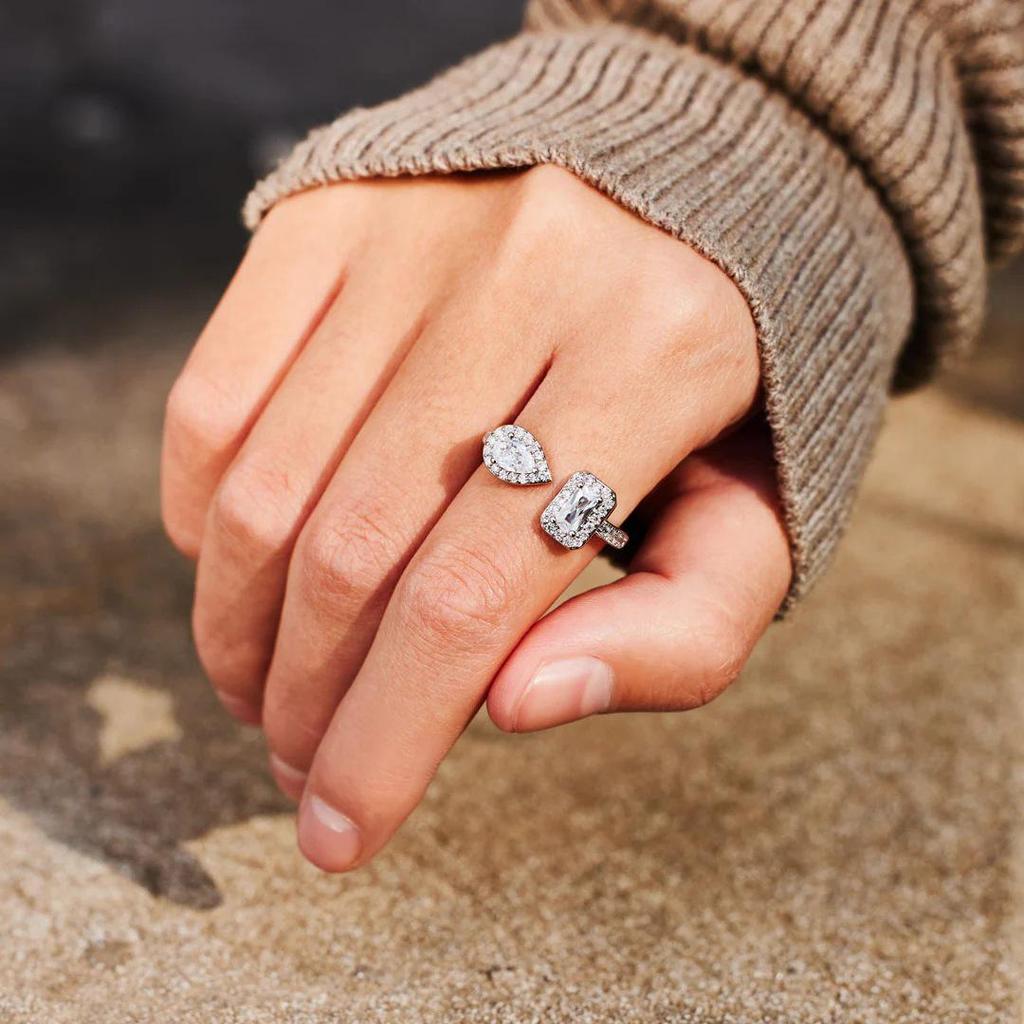 S925 Sterling Silver Water Drop Sugar Diamond Ring with Zircon, Women's European & American High-End Fashion Index Finger Jewelry