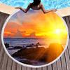 Sunset Landscape Round Beach Towel, Microfiber Beach Seawater Beach Blanket Lightweight Absorbent Circle Swim Towel with Tassels