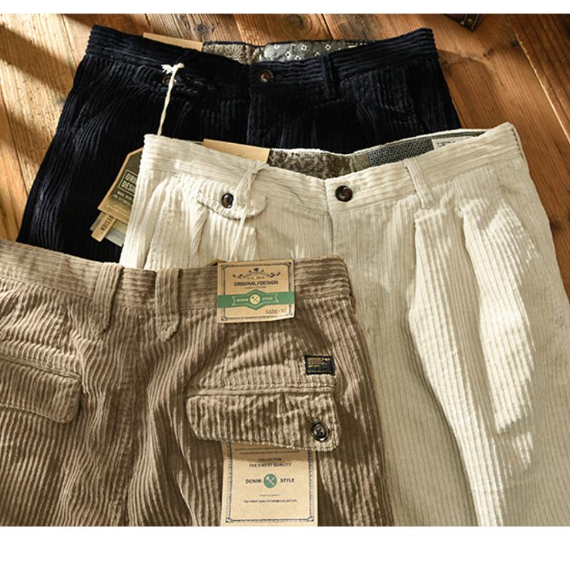 Japanese Style Cargo Pants Autumn and Winter Fashion New Men's Pants Mid-waist Cotton Corduroy Baggy Pants Casual Men Trousers