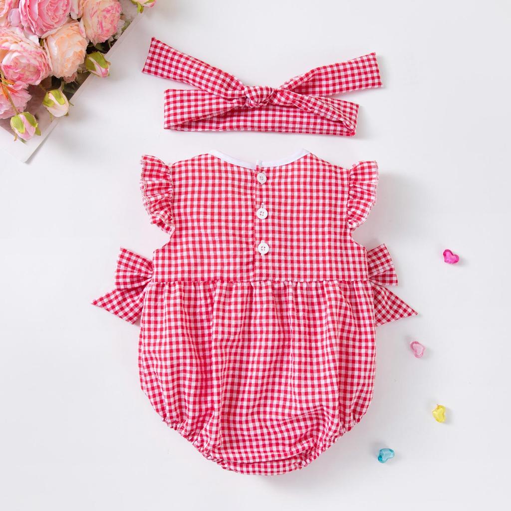 Kombinezon dla dziewczynki z rękawami typu puff, z zapięciem na zatrzaski i zestawem opaski z kokardą