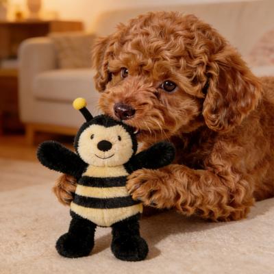 Dog Plush Bee Toy Soft Stuffed Squeaky Chew Toy Interactive Puppy Teething Toy