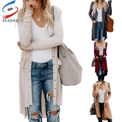 SCIONE New Women's Single-breasted Cardigan Autumn and Winter Long Long-sleeved Button Sweater Coat