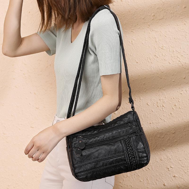 2023 Women's Soft Leather Crossbody Bag - Washed Leather, Large Capacity, Single Shoulder, Perfect for Mothers