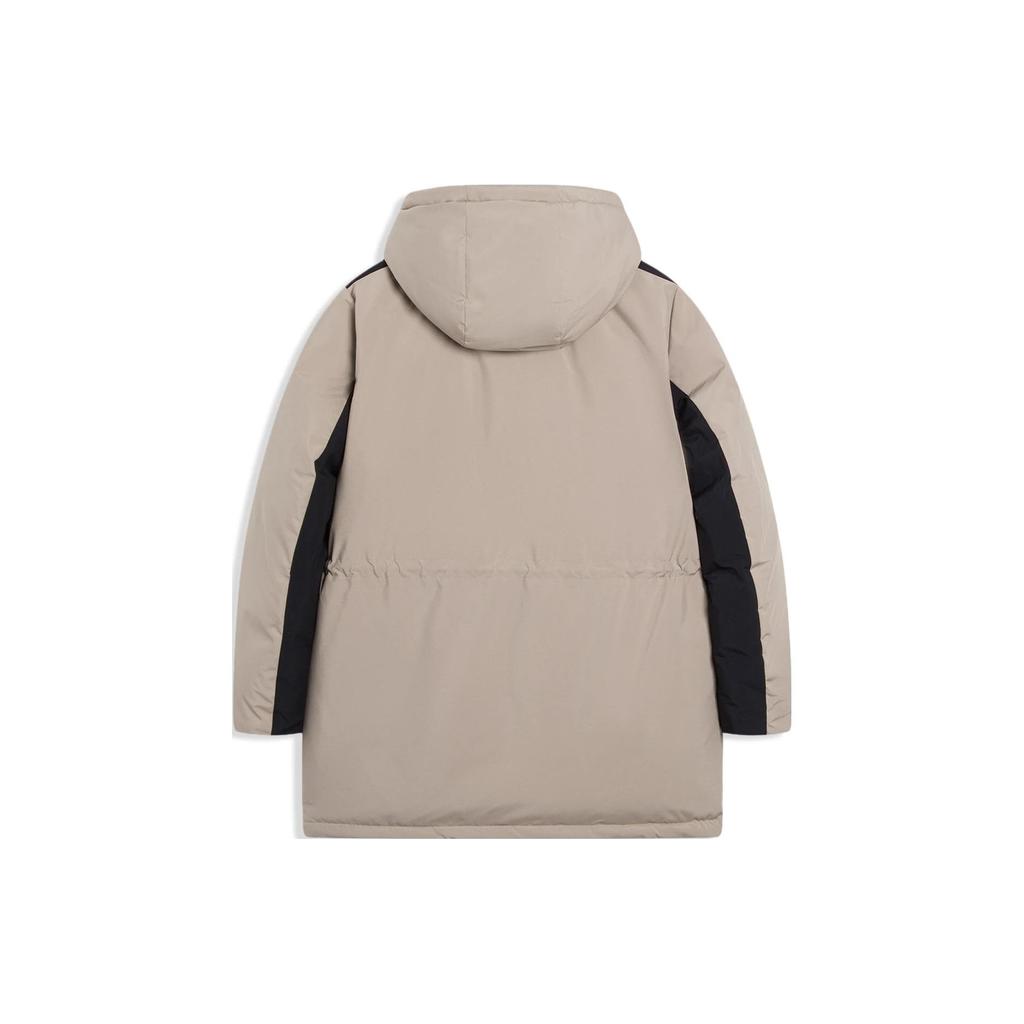 Li Ning Badminton Series Solid Color Zipper Hooded Long Sleeve Down Jacket Men Outerwear Silver Mink-Brown AYMS211-1