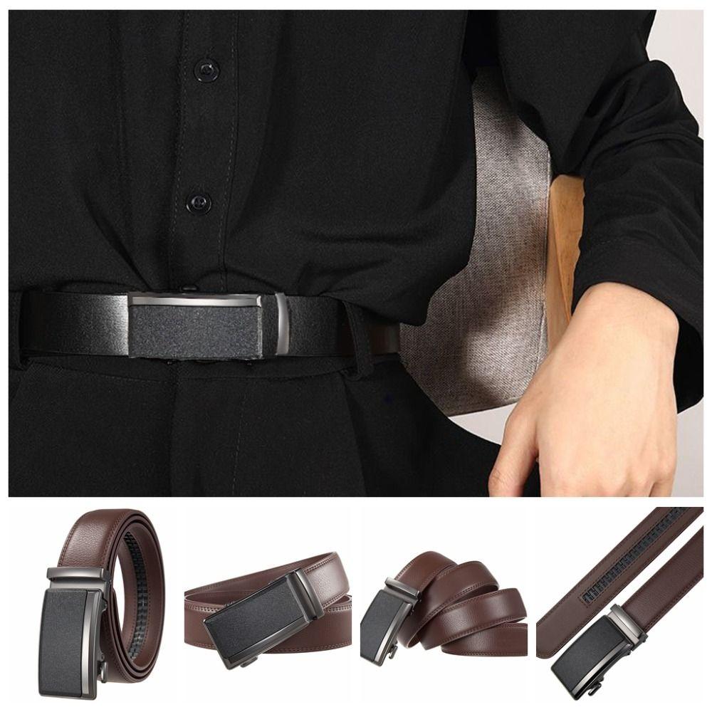 Simple Genuine Leather Belts 110/120/130cm Men's Waistband Luxury Metal Buckle Belt  Male