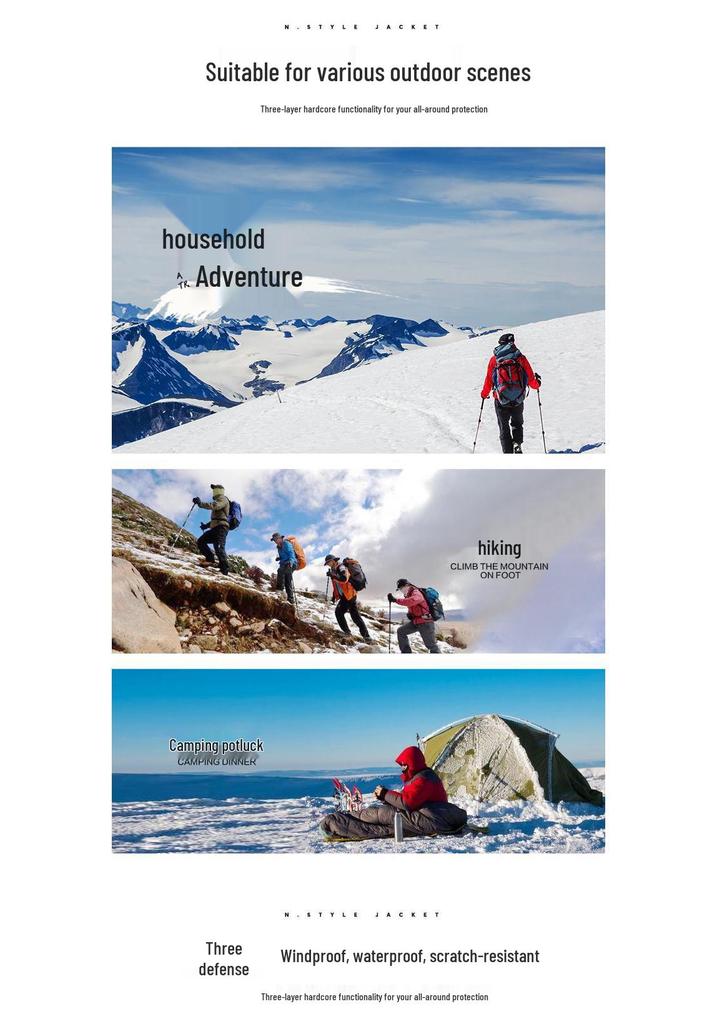Windproof Waterproof Thickened Soft Shell Jacket for Hiking, Camping, and Mountaineering
