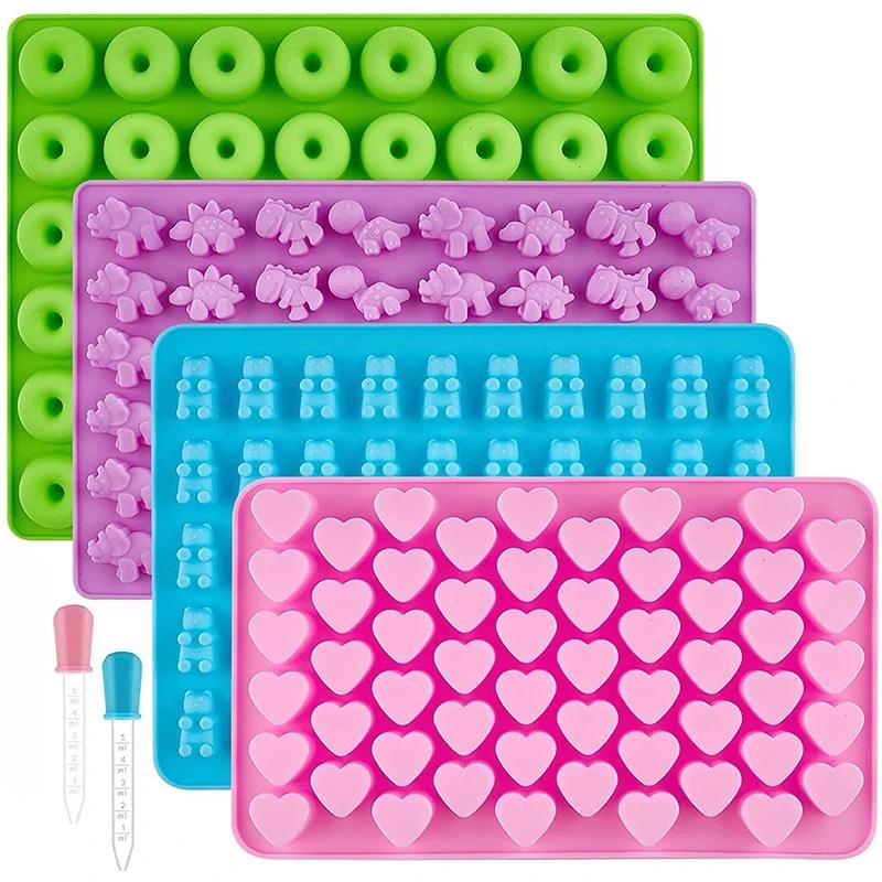 Gummy Bear Molds Silicone Mini Chocolate Candy Mold Including Dinosaur Bear Hearts Donut Fruit Shape Candy Silicone Moulds