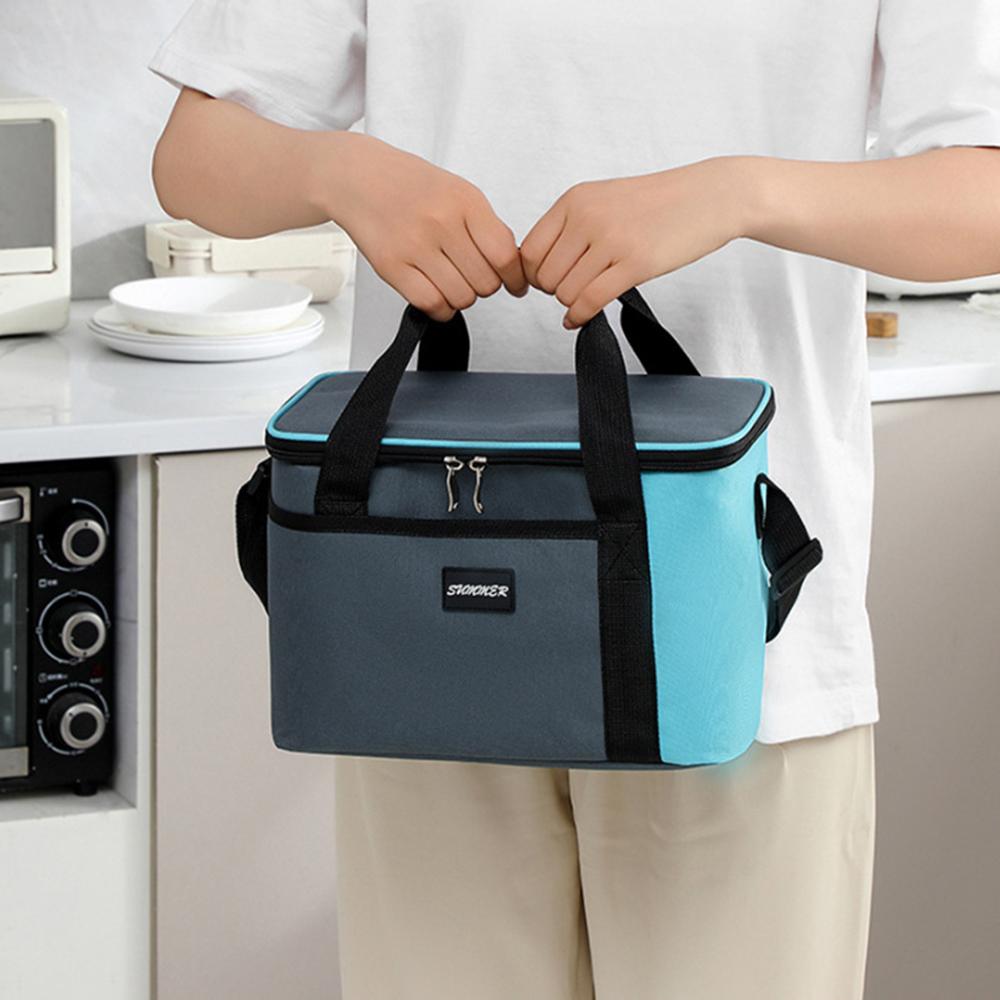 Size S 10L Portable Cooler Bag for Outdoor Picnic 600D Oxford Fabric Color Block Large Capacity Insulated Lunch Bag