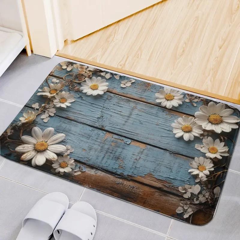 2D Floral Door Mat for Household Kitchen Bathroom Bathroom Floor Mat Resistant Dirt and Entrance Door Mat for Foyer Decoration