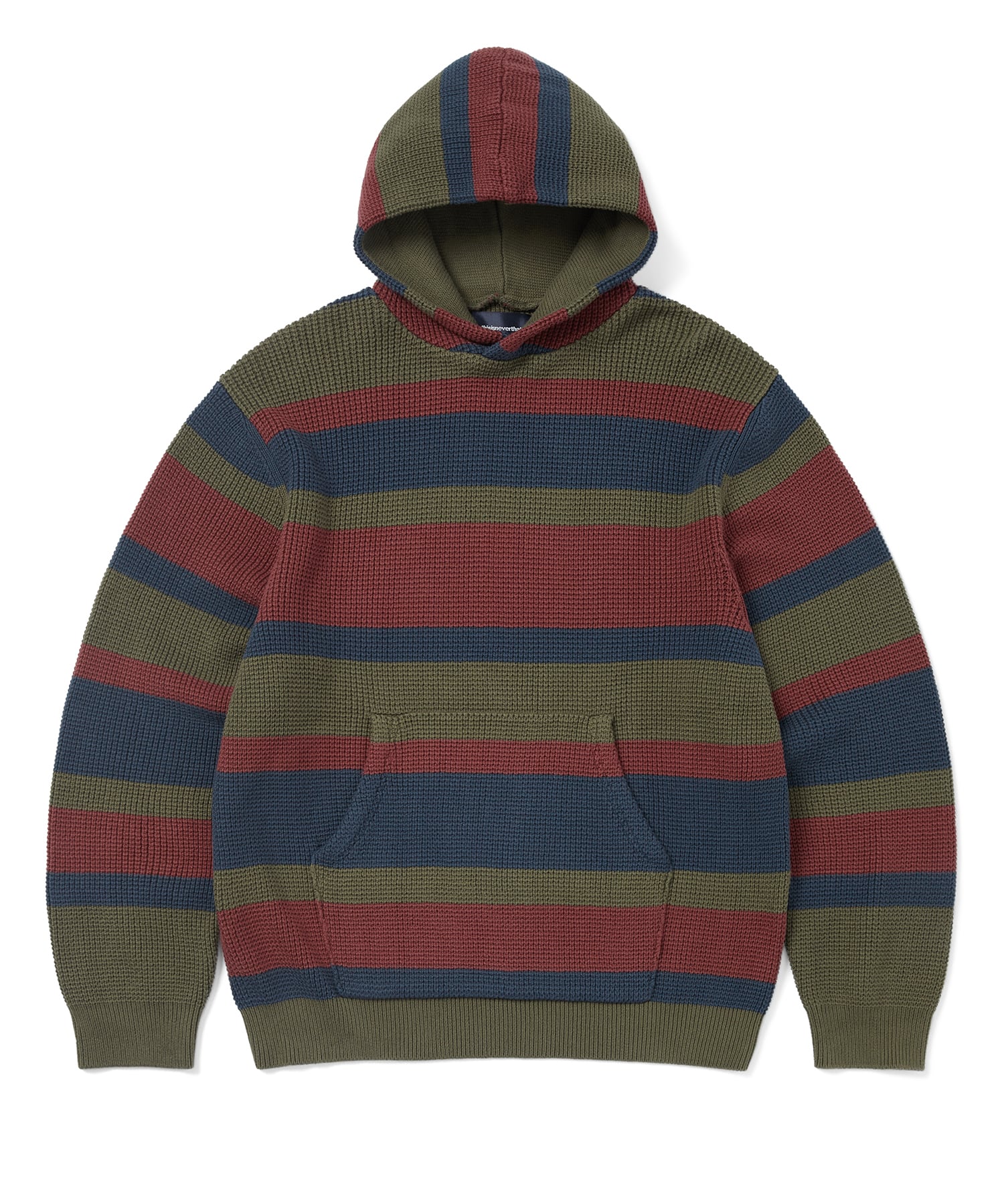 This Is Never That Striped Waffle Knit Hoodie Olive Xl