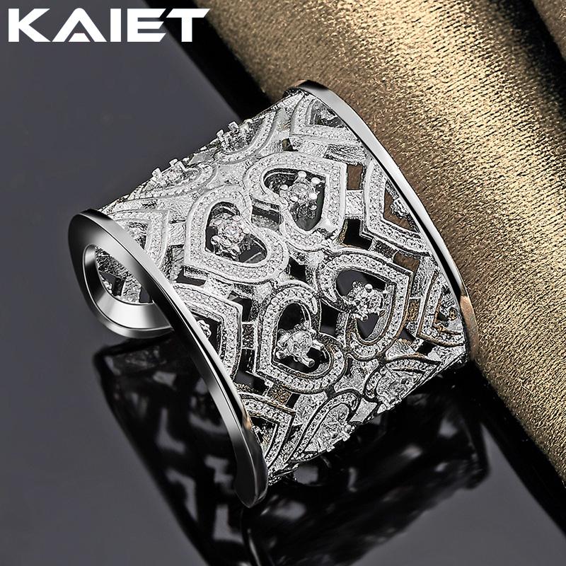 925 Sterling Silver Carving Love Crystal Open Ring Party Charm For Women Jewelry