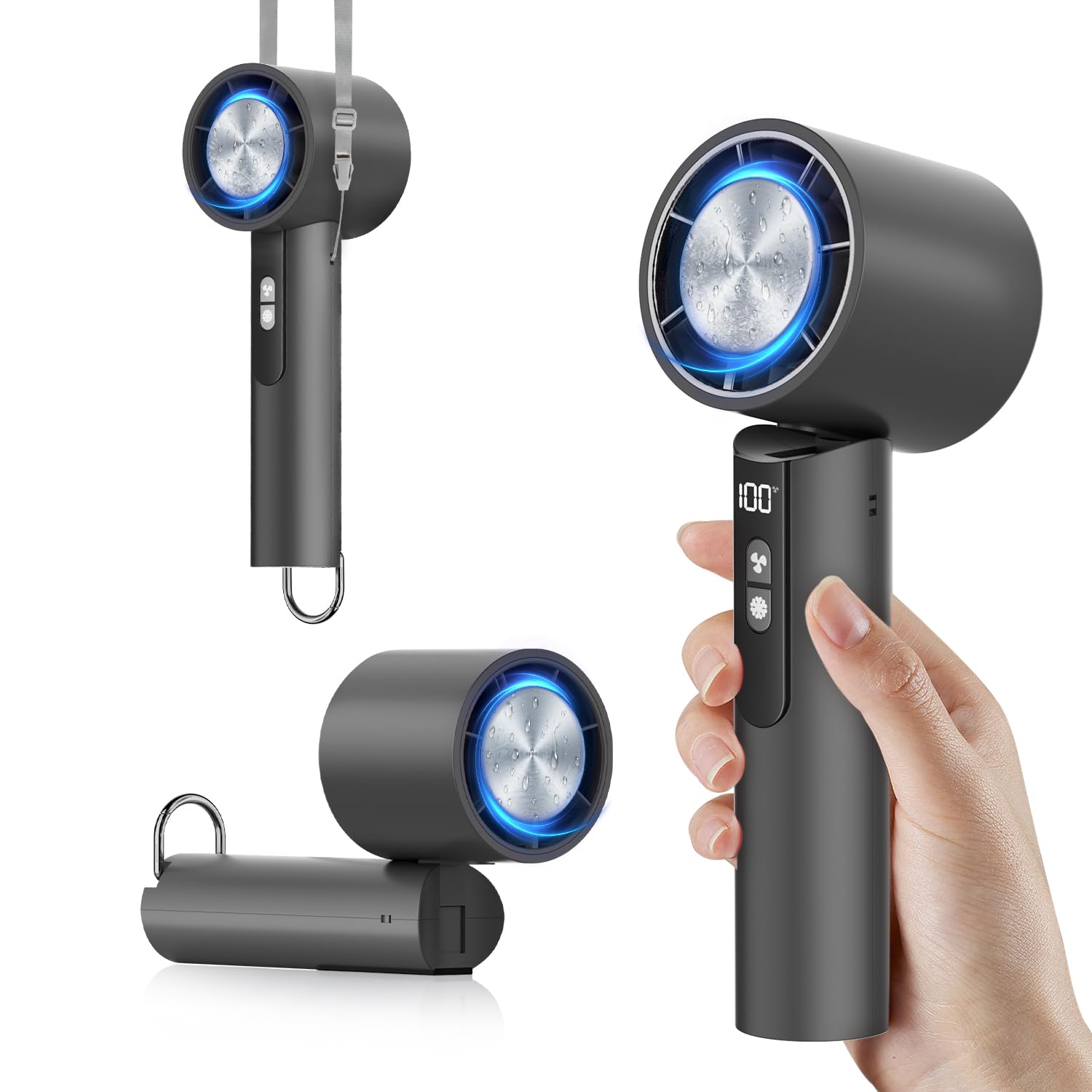 

Handheld Portable Fan with Instant Cooling Powerful RPM 3000mAh Large 9 Hours of Continuous 100 Speed Quiet Adjustable LED Battery Level Fast сірий колір