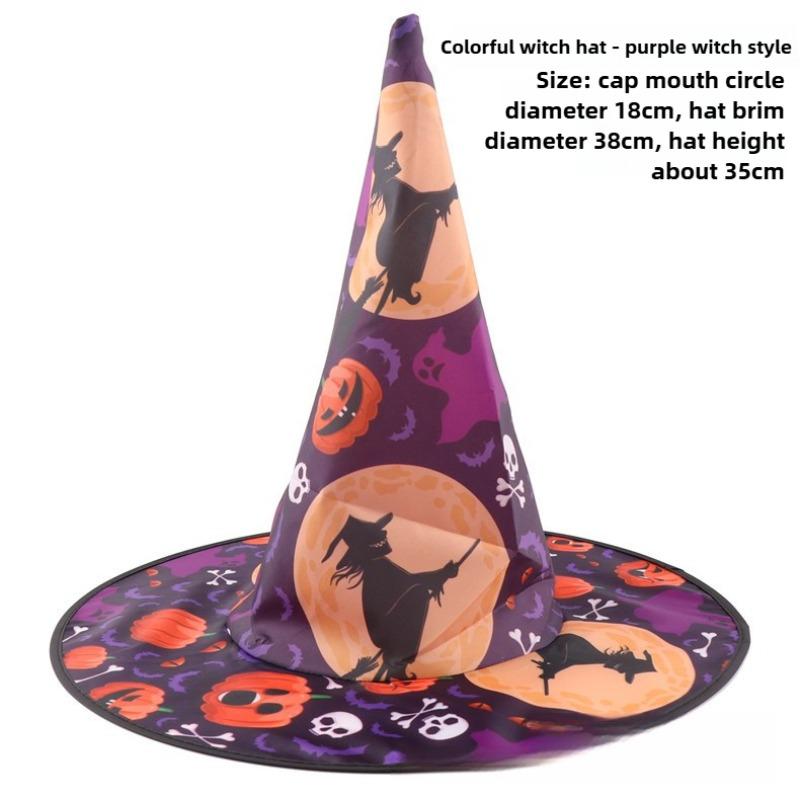 Halloween Prom Party Hat Witch Hat Witch Hat Veil Hat Printed Pumpkin Hat Black Tip Hat