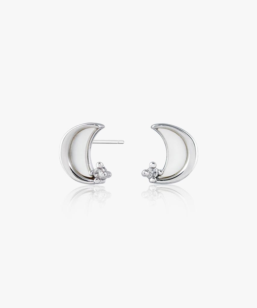 Noonoo Fingers 925 Sterling Silver Post White Mother-Of-Pearl Crescent Moon Earrings