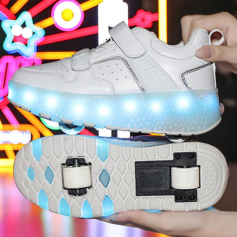 Factory Direct Sales, Explosive Shoes, Men's and Children's Double-wheel Charging Shoes, High Value 6-16 Years Old, Sliding Shoes with Wheels
