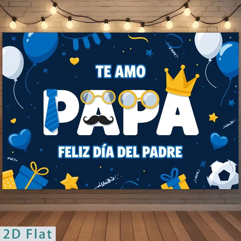 

2D Te Amo Papa Father s Day Backdrop, Navy Blue Balloon & Gift Box Photography Background Cloth 47.2x31.5inch/120*80cm
