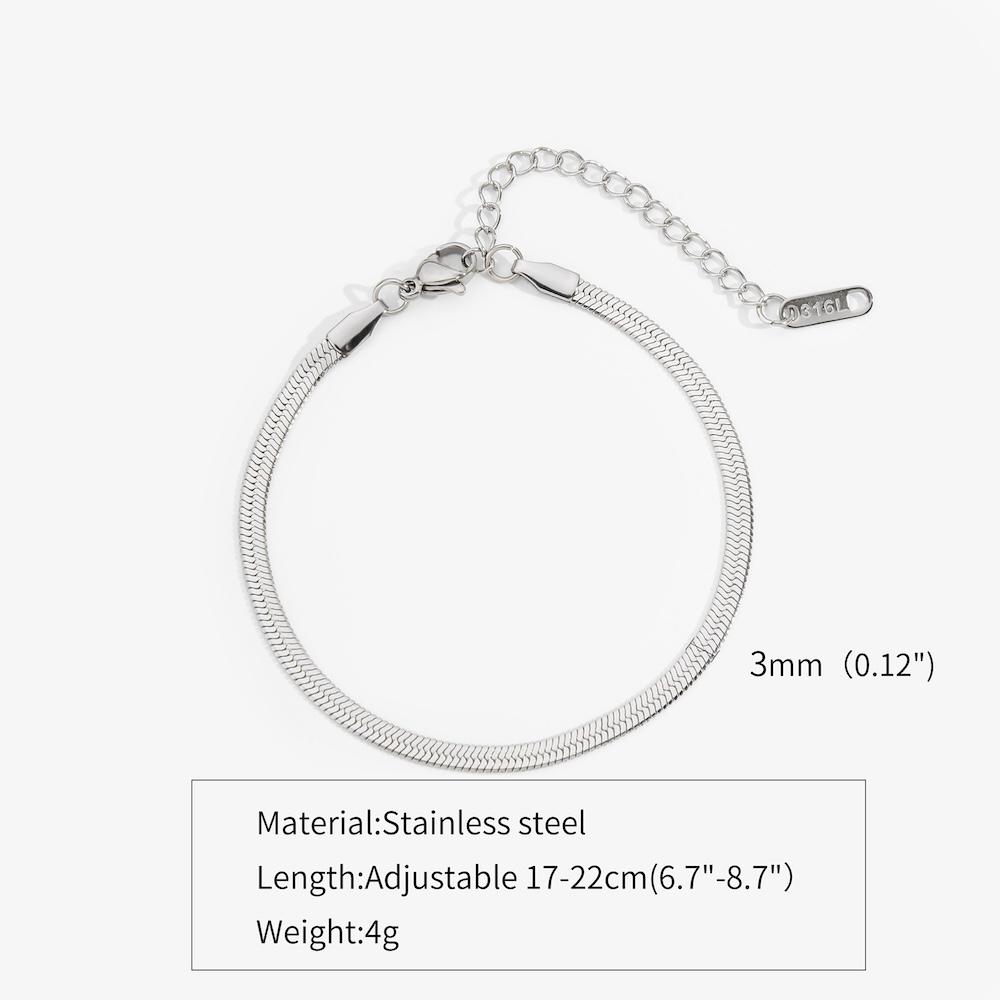 3mm Stainless Steel Snake Chain Anklet Simple Titanium Steel Women Anklet Fashion Trendy Jewelry Gift Summer Beach Accessories
