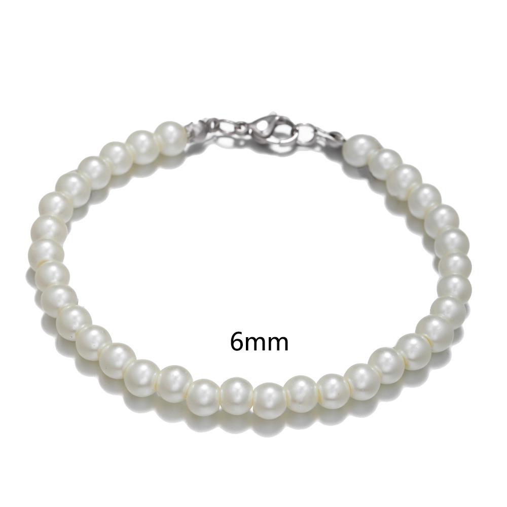 Men's Single Layer Pearl Necklace - Round Beaded Stainless Steel Clavicle Chain