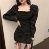 Temperament Dress Women's Spring New Korean Version of Sexy Pleated Shoulder Skirt Slim and Thin Short Skirt Tide
