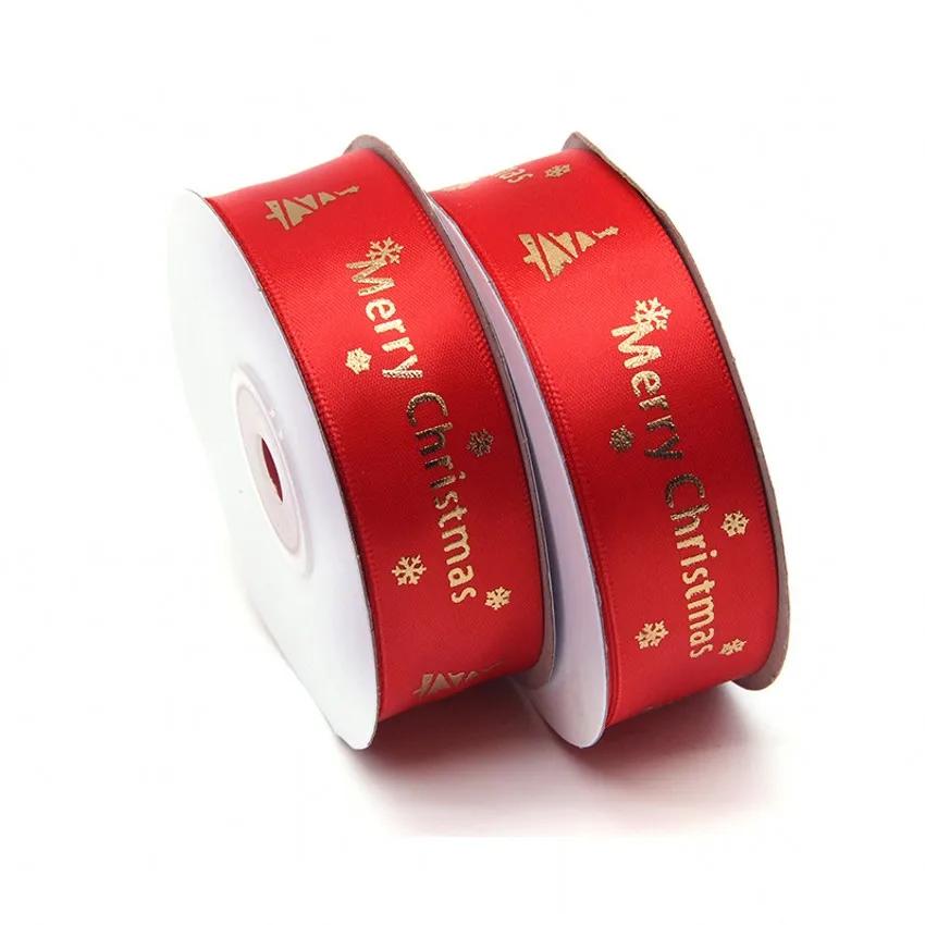 25Yards25Mm Polyester Ribbon Bronzing Ribbon Printed Christmas Ribbon For Christmas Decoration Diy Sewing Fabric