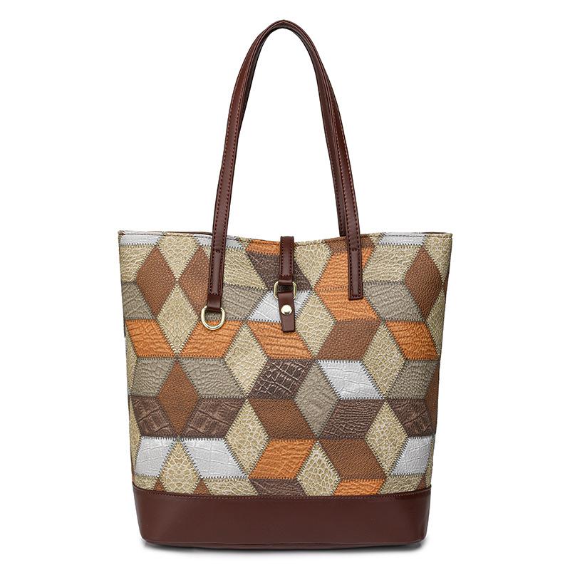 

Новая модная женская сумка с контрастной цветной вставкой, большая вместимость, сумка-мать и дитя, наплечная сумка светло-коричневого