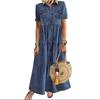 European-American Multi-Button Distressed Denim Dress