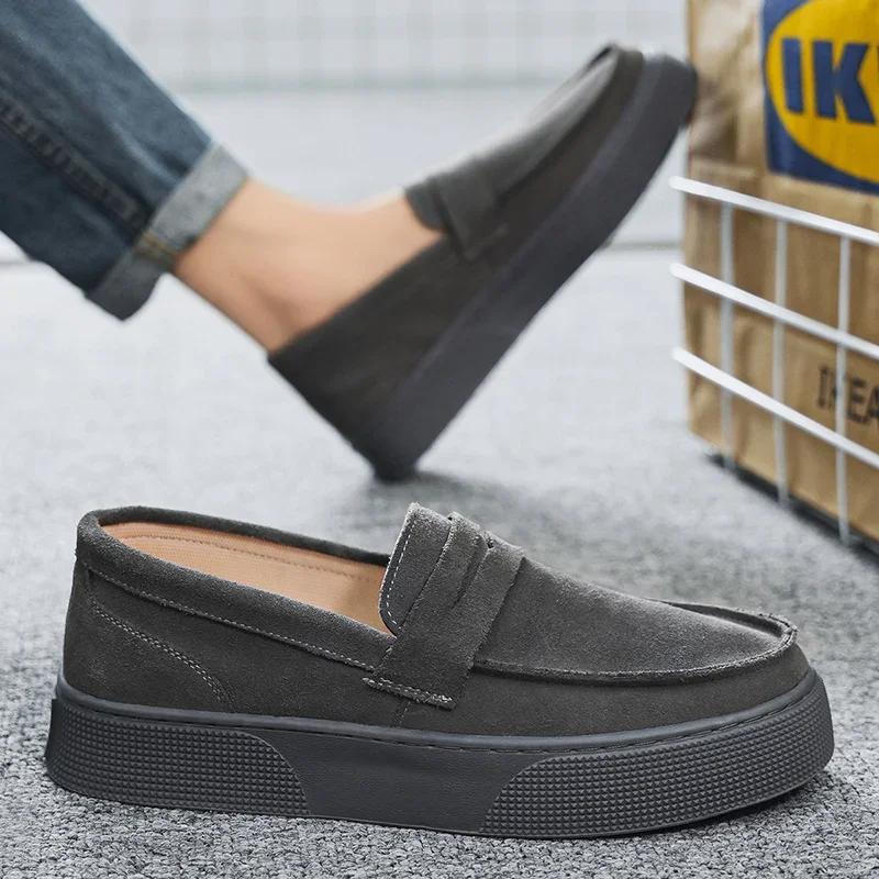 Autumn and Winter New Light Luxury Lefu Shoes for Men's 2026 Fashion Suede Kick on Versatile Lazy Shoes