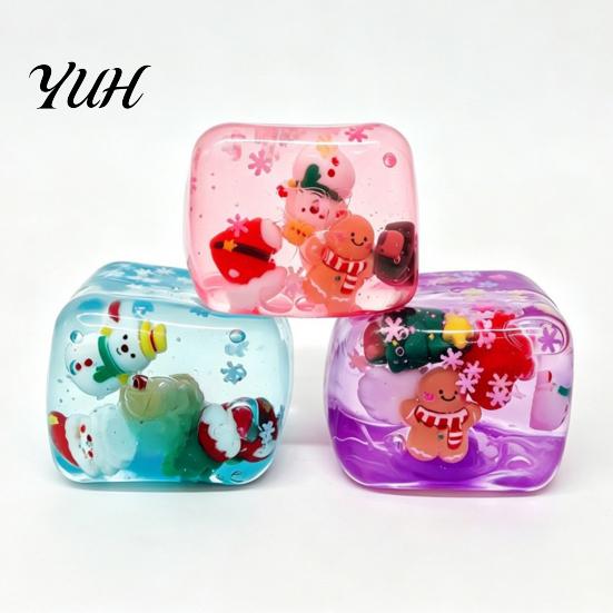 Soft Squeezable Maltose Cube Christmas Stress Relief Toy with Internal Dolls, Transparent Stocking Stuffers for Kids Sensory Fidget Toy, Portable