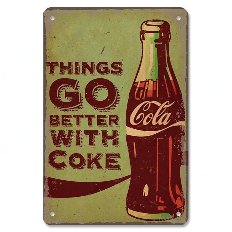 Cola Soft Drinks Poster Metal Tin Signs Vintage Girls Drink Cola Bottles Metal Plate Wall for Bar Pub Club Restaurant Decor