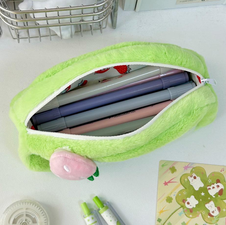 Cute Melon Plush Pencil Case – Creative & Versatile Stationery Storage for Students, Large Capacity