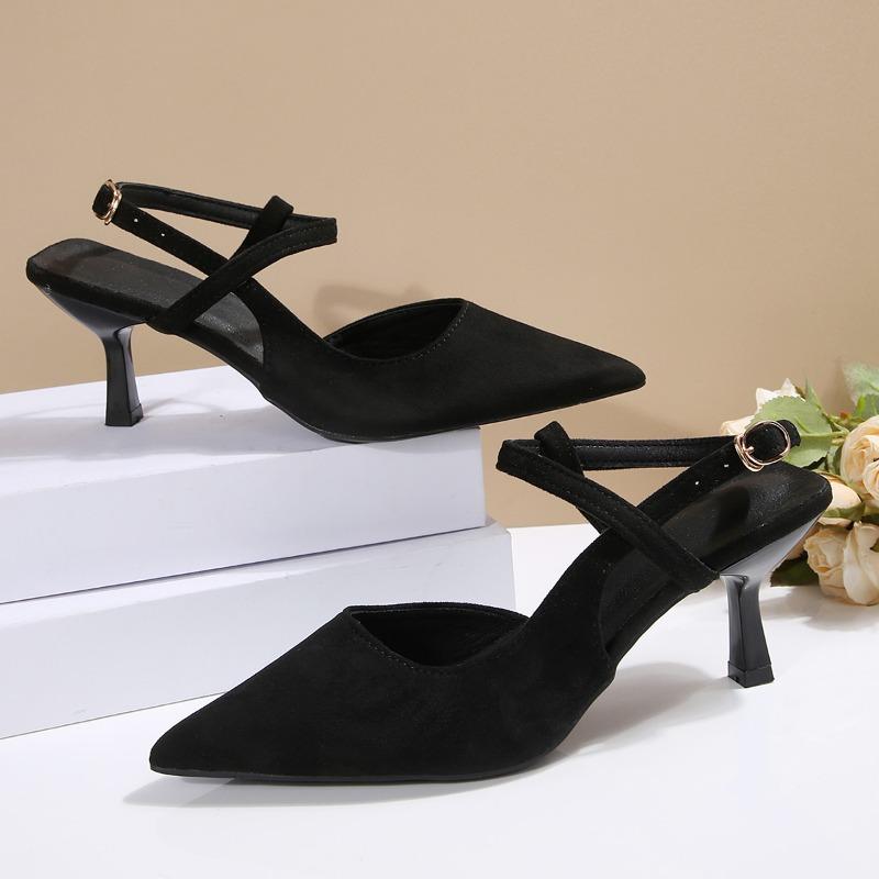 

Модные сандалии Baotou с темпераментом, летние новые, с острым носком, с мелким вырезом, на одном ремешке, нескользящие, износостойкие, из мягкой кожи, на высоком каблуке 43 чёрный