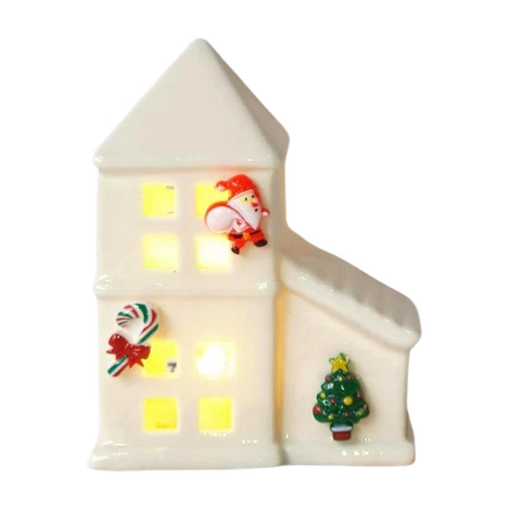 Ceramic Christmas Village House White LED Warm Lights for Party Table Winter