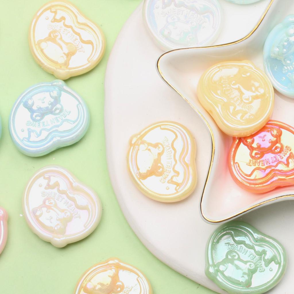 7pcs 24*28mm UV Color Plating Acrylic Bear Loose Beads Beaded Materials Heart Jewelry DIY Jewelry Accessories For Bracelet Earring Making