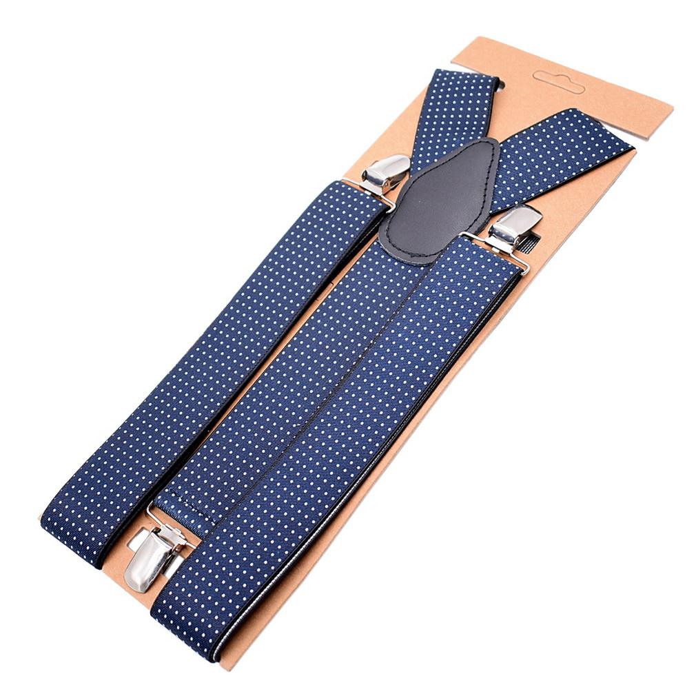 Men Elastic Y-Back Suspenders Stripe Dots Pattern 3 Clips Heavy Duty Trouser Braces