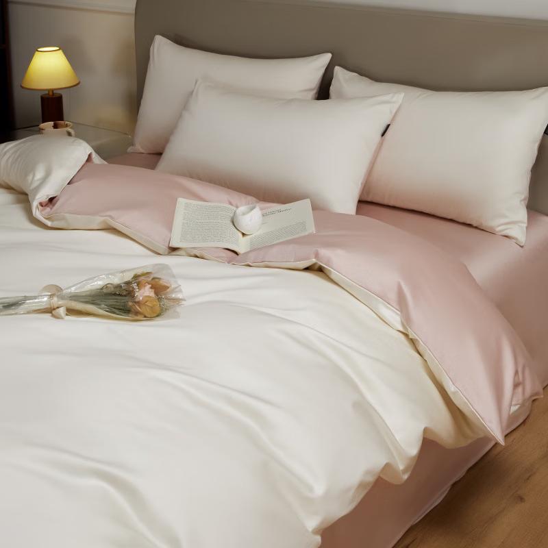 Lilang Milkshake White & Pink 4-Piece Bedding Set