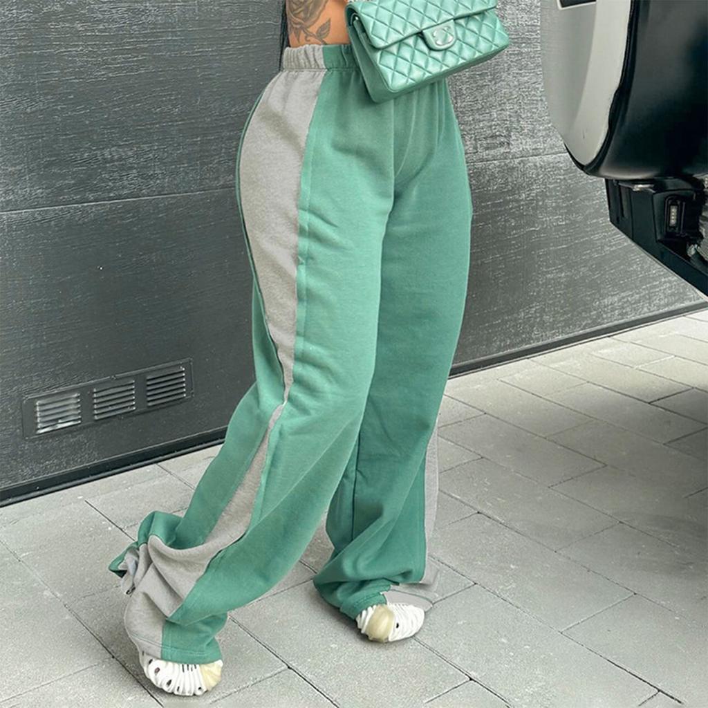 Women's Fashionable Color Blocked Elastic Waistband Versatile Straight Leg Casual Sweatpants Pants