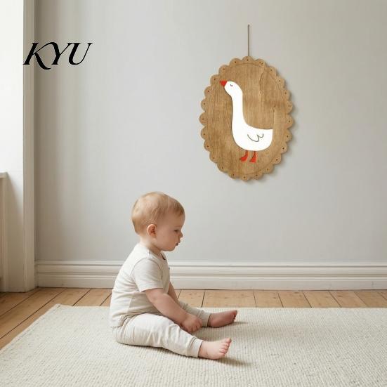 Safe Rounded Corner Wall Decor Rustic Wooden Stickers, Nordic Rabbit Goose Decor, Cute Retro Lace Baseboard Animal Art for Kids Bedroom Nursery