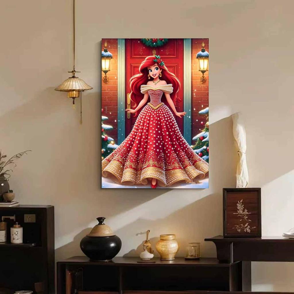Christmas Red Door Ariel New Pearl-Inlaid Frameless Art | Handmade Pearl Craft, Red Door Snowy Christmas Theme, for Festive Luxury Decor