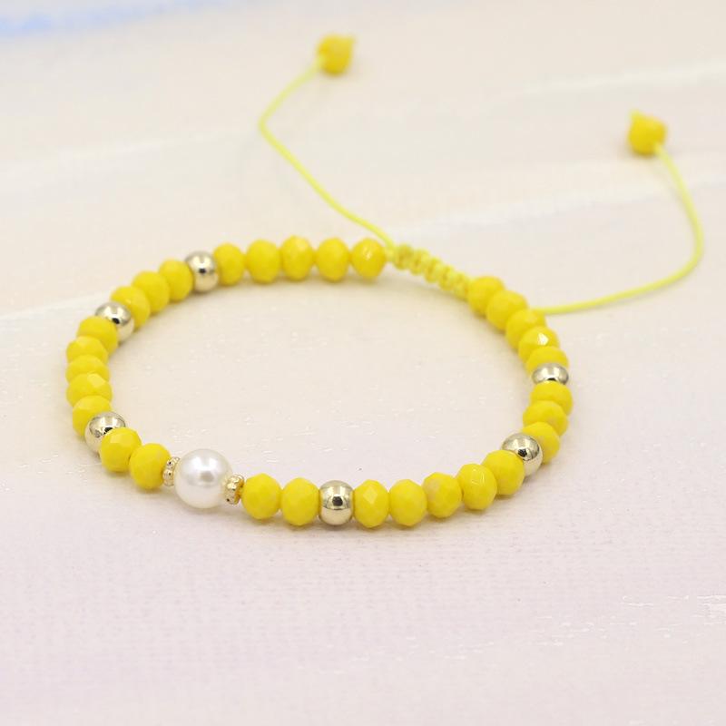 Colorful Crystal & Faux Pearl Adjustable Bead Bracelet, 6mm Beads