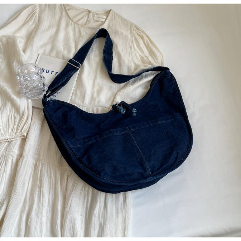 Denim Dumpling Bag Female New Simple Solid Color Shoulder Crossbody Bag Casual Lightweight Large Capacity Canvas Bag