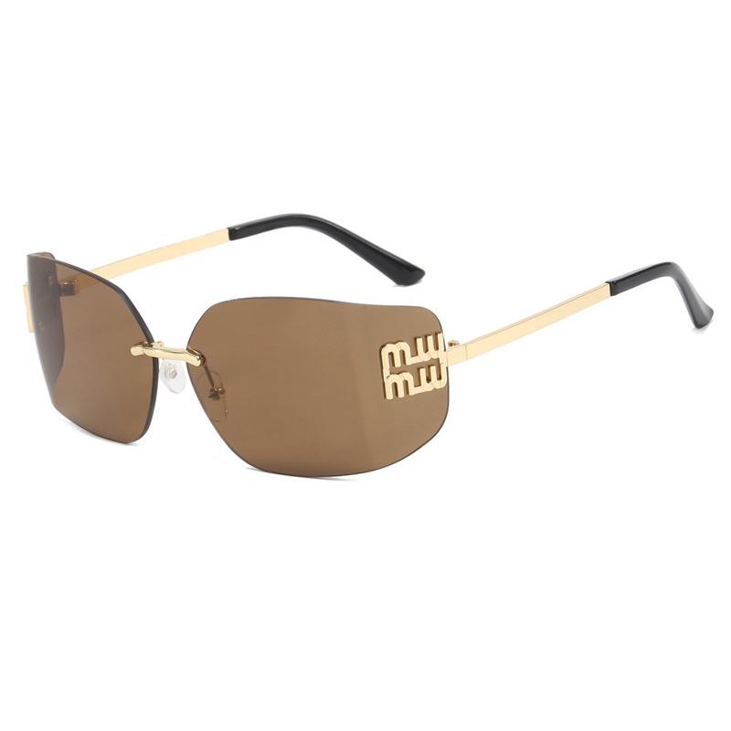 Luxury Metal Women Rimless Sunglasses Vintage High Quality Large Frame UV Protection Beach Travel Accessories
