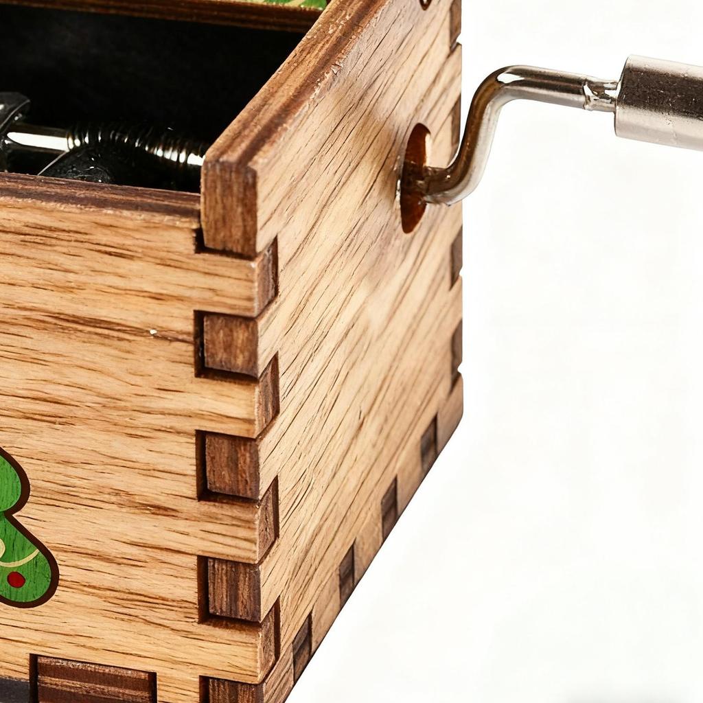 Christmas Music Box Decoration Wood Hand Crank Holiday Decoration Festive Desktop Music Box for Enthusiasts Collectors Home